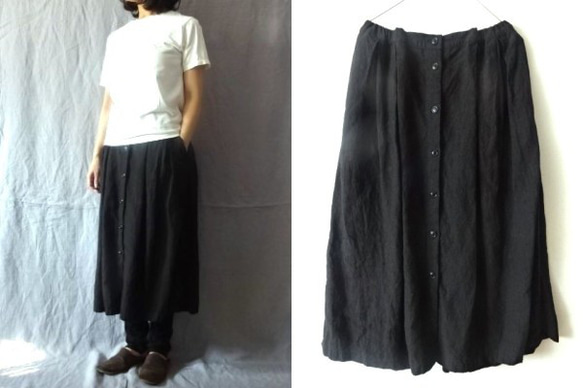 【受注制作】黒/天日干し40リネン　 オーバースカート 1枚目の画像