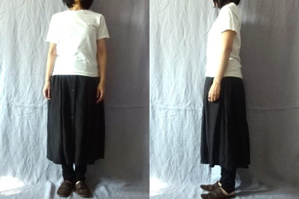 【受注制作】黒/天日干し40リネン　 オーバースカート 2枚目の画像