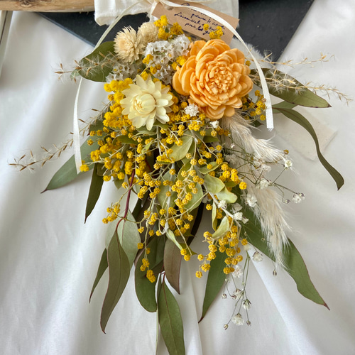 NEWミモザ♡オレンジソーラーフラワー ドライフラワースワッグ ブーケ  