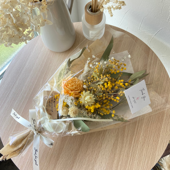 NEWミモザ♡オレンジソーラーフラワー ドライフラワースワッグ ブーケ  