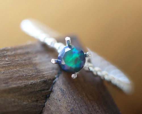 Silver925)ブラックオパールのつぶつぶシルバーリング（4mm） 指輪