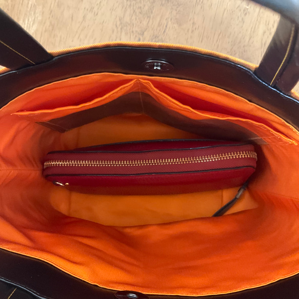 帯リメイクトートバッグ(オレンジ・黒) 6枚目の画像