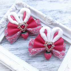 量産型 地雷系 ヘアクリップ 2個セット 赤 うさ耳 いちご ヘアピン