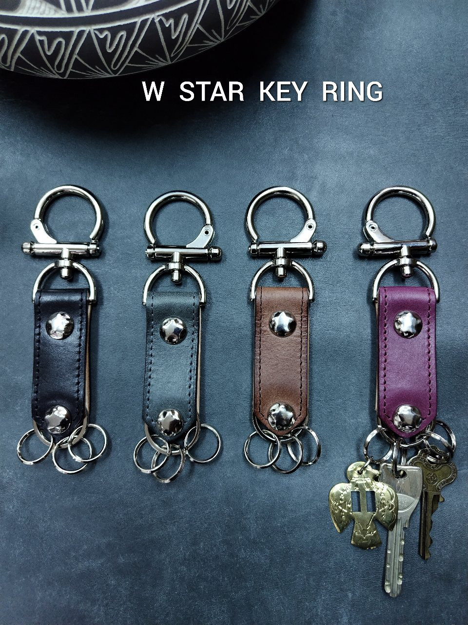 キーリング・「W STAR  KEY RING」 (イタリアンレザー・Maya製)   受注制作品