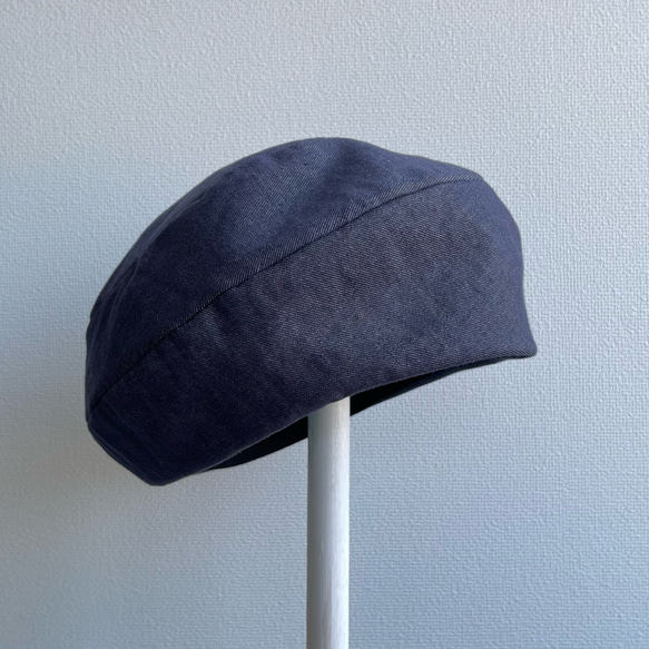 【受注製作】サニーサークルベレー ベレー帽   帽子 デニム風  シンプル 大人カジュアル  屋内帽子 9枚目の画像