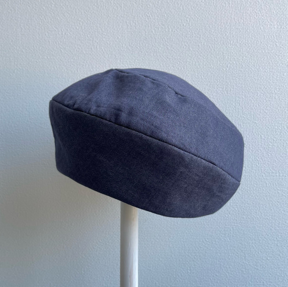 【受注製作】サニーサークルベレー ベレー帽   帽子 デニム風  シンプル 大人カジュアル  屋内帽子 5枚目の画像