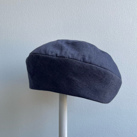 【受注製作】サニーサークルベレー ベレー帽   帽子 デニム風  シンプル 大人カジュアル  屋内帽子 4枚目の画像