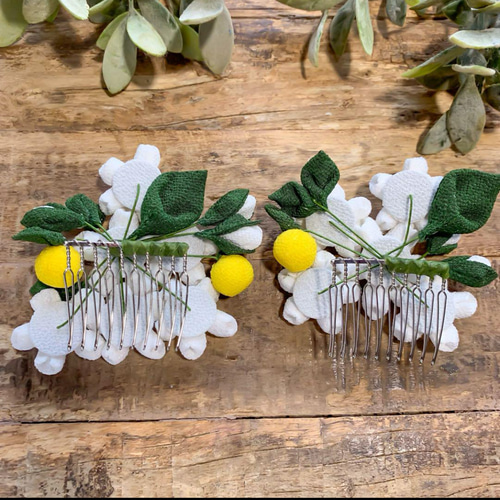 今年度のオーダー再開【柚子の花 】 髪飾り つまみ細工 コーム 88made