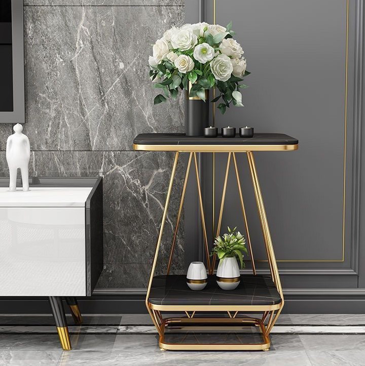 ゴールドフレーム グジュアリー大理石テーブル 2層収納 グジュアリー大理石テーブル ゴールドフレーム 2層収納