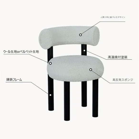 ドレッサーチェア カスタマイズ 可能 おしゃれ かわいい インテリア 北欧 人間工学 背もたれ スツール ch-1711 9枚目の画像