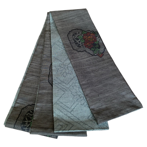 *着物反物*　 藍色と大島紬　大人の兵児帯　半幅帯　長尺460cm　ハンドメイド 着物反物* 藍色と大島紬 大人の兵児帯 半幅帯 長尺460cm