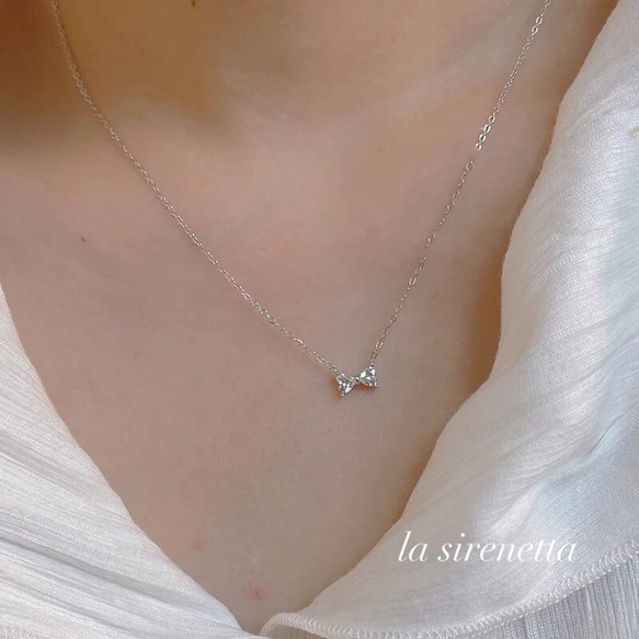 受注製作 ネックレス ＊  mini ribbon necklace*silver 3枚目の画像