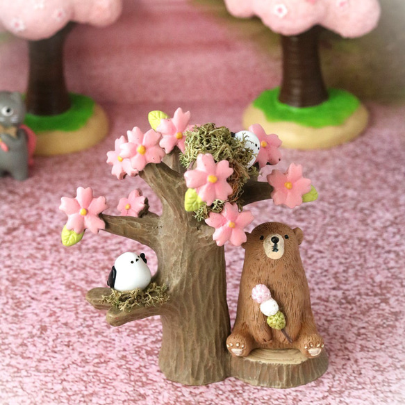 【1点物】桜の木　シマエナガとクマ　お誕生日/卒業祝い/入学祝い/退職祝い/贈呈品におすすめ♪ 3枚目の画像