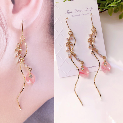 春の訪れ✺⋆* 桜の花びら×All高品質ゴールド ゆらゆらピアス 