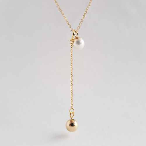 Creema限定セット】国産貝パール 2way 14kgf Y字ネックレス イヤリング