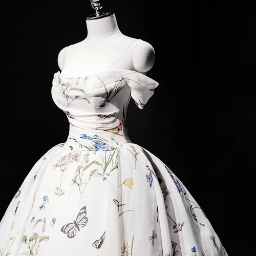 【限定値下】ウェディングドレス 前撮り オフショル 前撮り ドレス 花柄 オフショルダー 花柄刺繍 ウエディングドレス 前撮り 二次会