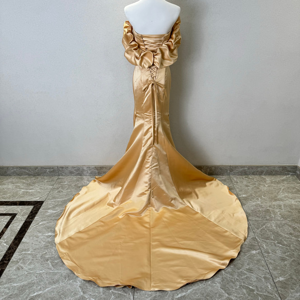 王道派❢お買い得　チューブトップ　Ｖネック　マーメイドドレス　ゴールド　エレガントなドレスン　サイズオーダー　トレーン 6枚目の画像