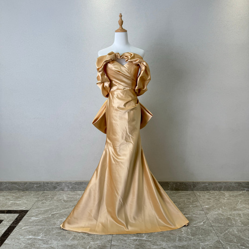 王道派❢お買い得 チューブトップ Vネック マーメイドドレス ゴールド  