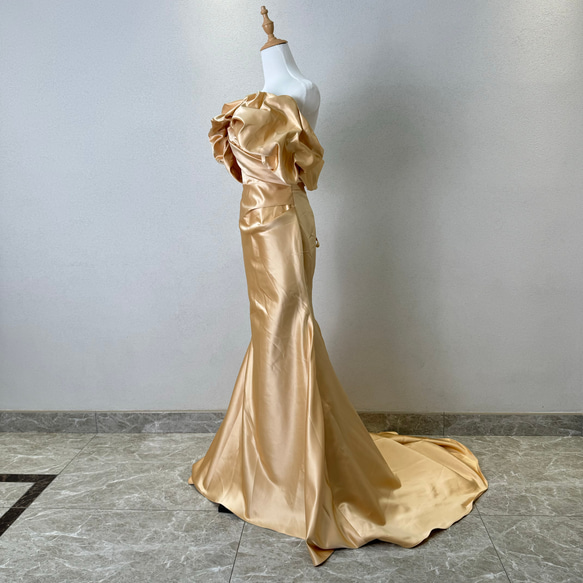 王道派❢お買い得　チューブトップ　Ｖネック　マーメイドドレス　ゴールド　エレガントなドレスン　サイズオーダー　トレーン 5枚目の画像