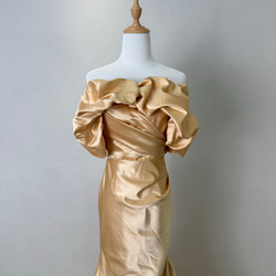 王道派❢お買い得　チューブトップ　Ｖネック　マーメイドドレス　ゴールド　エレガントなドレスン　サイズオーダー　トレーン 3枚目の画像