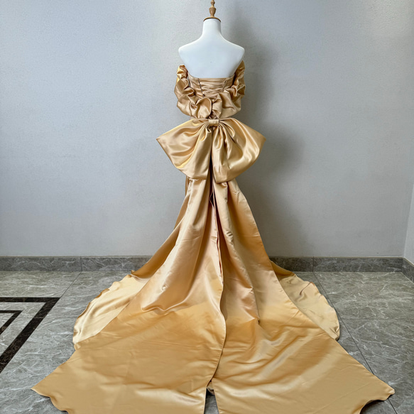 王道派❢お買い得　チューブトップ　Ｖネック　マーメイドドレス　ゴールド　エレガントなドレスン　サイズオーダー　トレーン 8枚目の画像