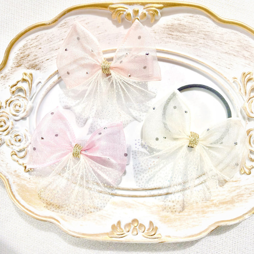 ♥きらきらホログラム チュールリボンꕤ全6色♥【ベビー キッズ