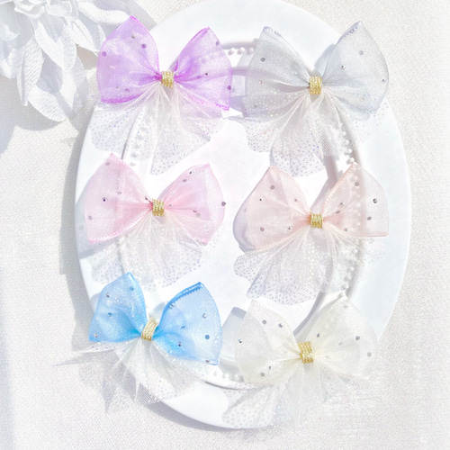 ♥きらきらホログラム チュールリボンꕤ全6色♥【ベビー キッズ ヘア