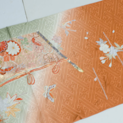 正絹　松葉色と樺色ぼかし振袖見本ハギレ　95cm　和小物、つまみ細工などに 3枚目の画像