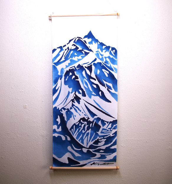 日本手拭い「Mt槍」（青）　注染本染め　北アルプス　槍ヶ岳　登山　自然　アウトドア 2枚目の画像