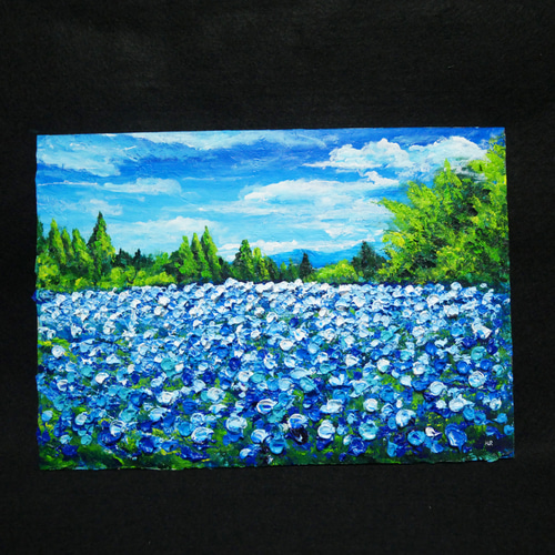 油絵 油彩 油彩画 絵画 絵【くじゅう花公園のネモフィラ畑