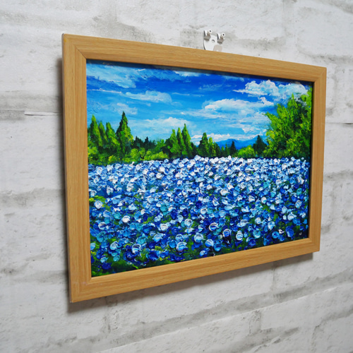 油絵 油彩 油彩画 絵 絵画 【くじゅう花公園のネモフィラ畑
