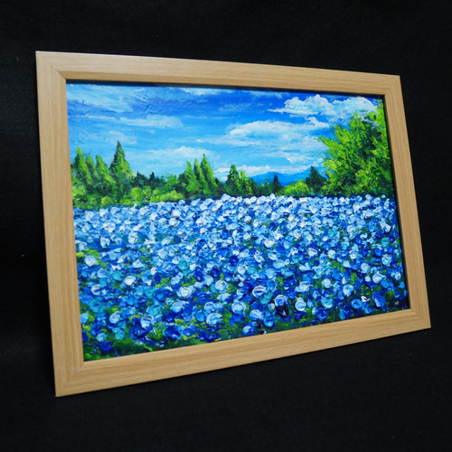 【SALE／10%OFF 油絵 油彩 【くじゅう花公園のネモフィラ畑 絵画 絵 油彩画 絵画+タペストリー