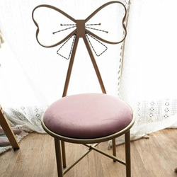 チェア 椅子 リボン ピンク 化粧椅子 可愛い ラブリー ゴールデンメタル 背もたれ付き ベルベット cht-1534 9枚目の画像