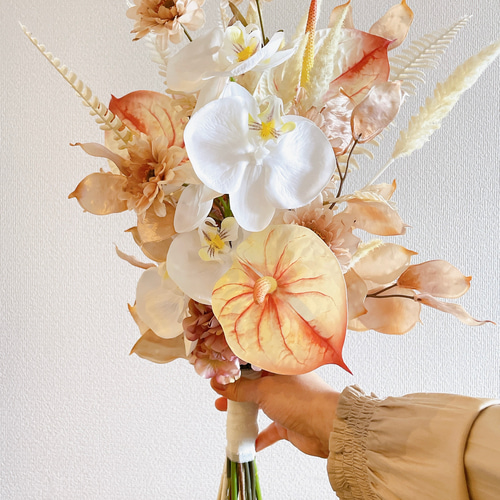 完成品】ブーケ&ブートニア アンスリューム 胡蝶蘭 テラコッタ  