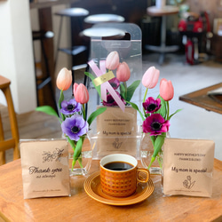 母の日新作[Flower & Coffee SET]チューリップとアネモネ/選べるメッセージドリップバック5個 4枚目の画像