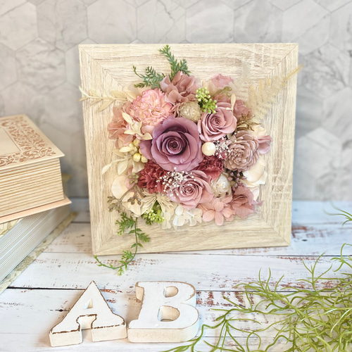 プリザーブドフラワーフレームアレンジメント ラベンダーピンク