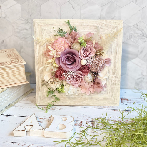 プリザーブドフラワーフレームアレンジメント ラベンダーピンク