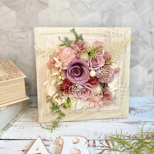 プリザーブドフラワーフレームアレンジメント ラベンダーピンク