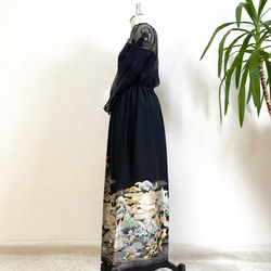 黒留袖着物リメイクウエストゴムロングスカート送料無料フリーサイズ着物リメイクロングスカートフリーサイズNO.1845 3枚目の画像