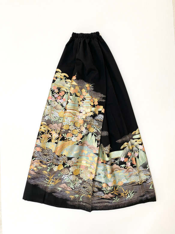黒留袖着物リメイクウエストゴムロングスカート送料無料フリーサイズ着物リメイクロングスカートフリーサイズNO.1845 5枚目の画像