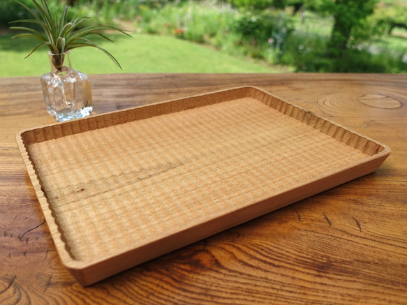 我谷盆 胡桃 30×21×2.5cm ナチュラル お盆 トレイ 木地盆 折敷 5cm