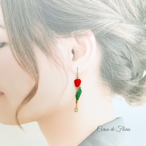 全7色】チューリップのピアス/イヤリング つまみ細工 正絹羽二重