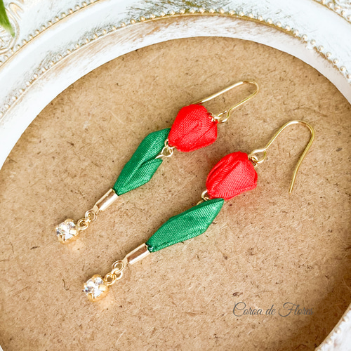 全7色】チューリップのピアス/イヤリング つまみ細工 正絹羽二重