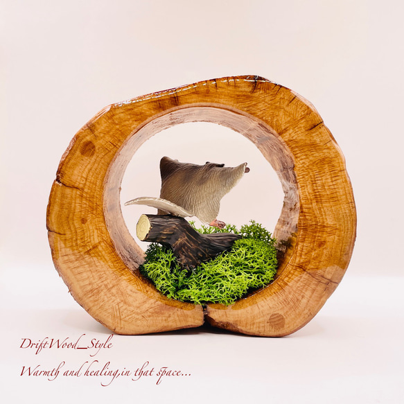 一つ限りの流木アート 羽ばたくエゾモモンガ ジオラマ 流木 フィギュア 置物 インテリア レジン モモンガ N5 5枚目の画像