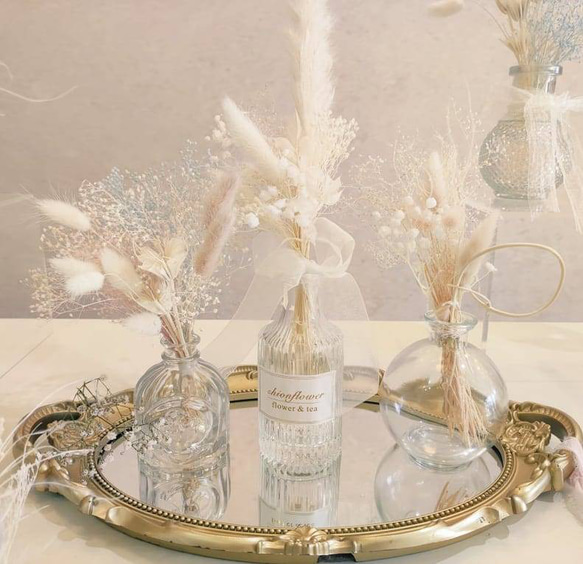 プリザーブドフラワーインテリア ミディアムブーケ 花瓶付き マジカルウォーター 有無 ハートの花瓶 2枚目の画像