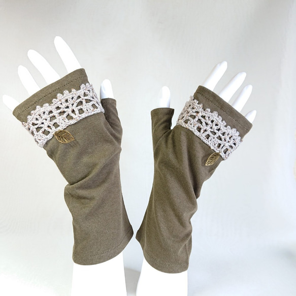 ❃夏のUVカットのアームカバー ショートバージョン カーキ(レース