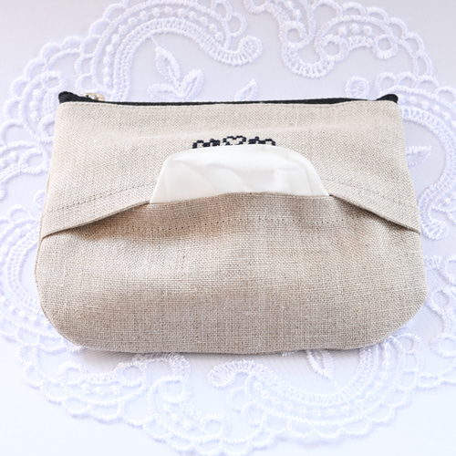 猫シルエットのリネン2WAYポーチ｜ティッシュケース＆ポーチ ポーチ