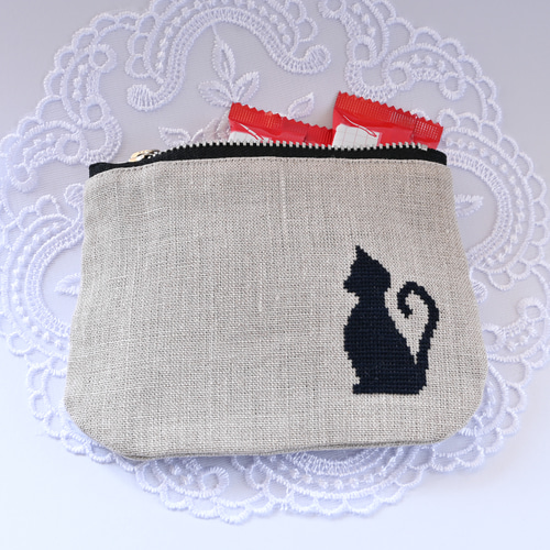 猫シルエットのリネン2WAYポーチ｜ティッシュケース＆ポーチ ポーチ
