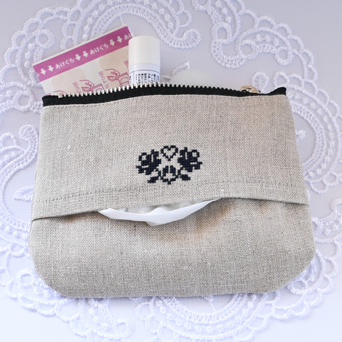 猫シルエットのリネン2WAYポーチ｜ティッシュケース＆ポーチ ポーチ