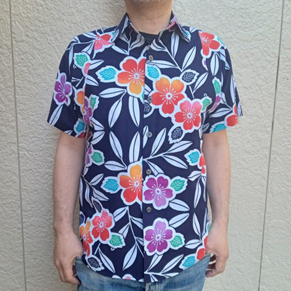 半袖浴衣反物リメイクシャツ（桜） 1枚目の画像